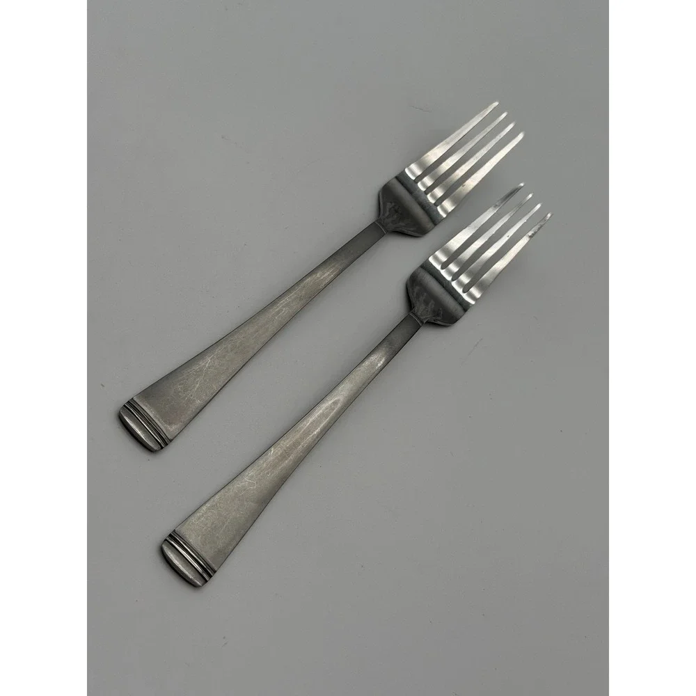 Farberware Stainless Steel Dinner Forks Set of 2 Triple Band Ribbed Tip China